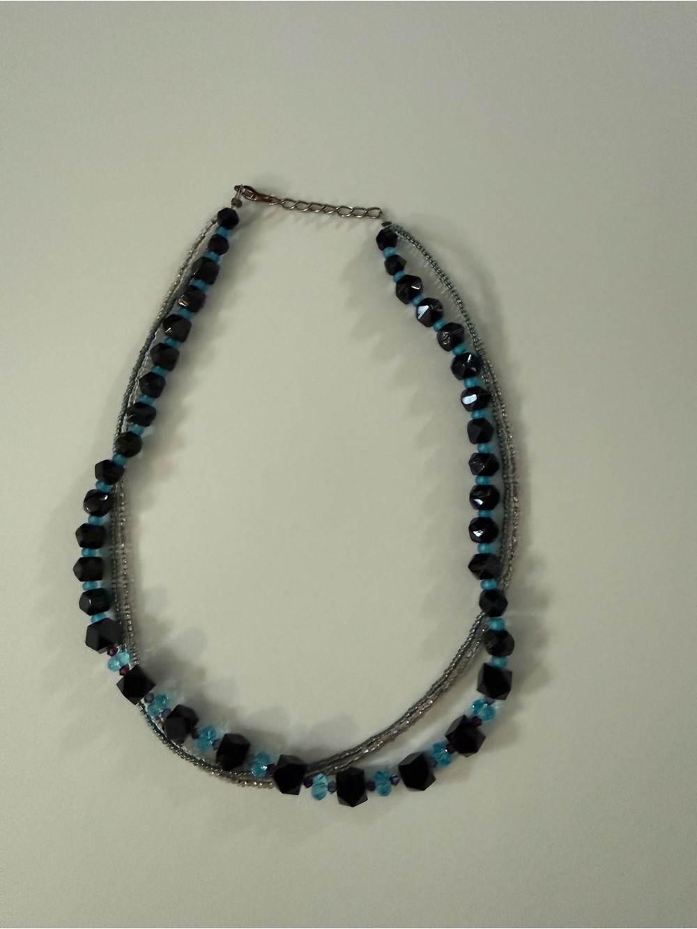 Handcrafted Multi-Strand Black and Turquoise Beaded Necklace